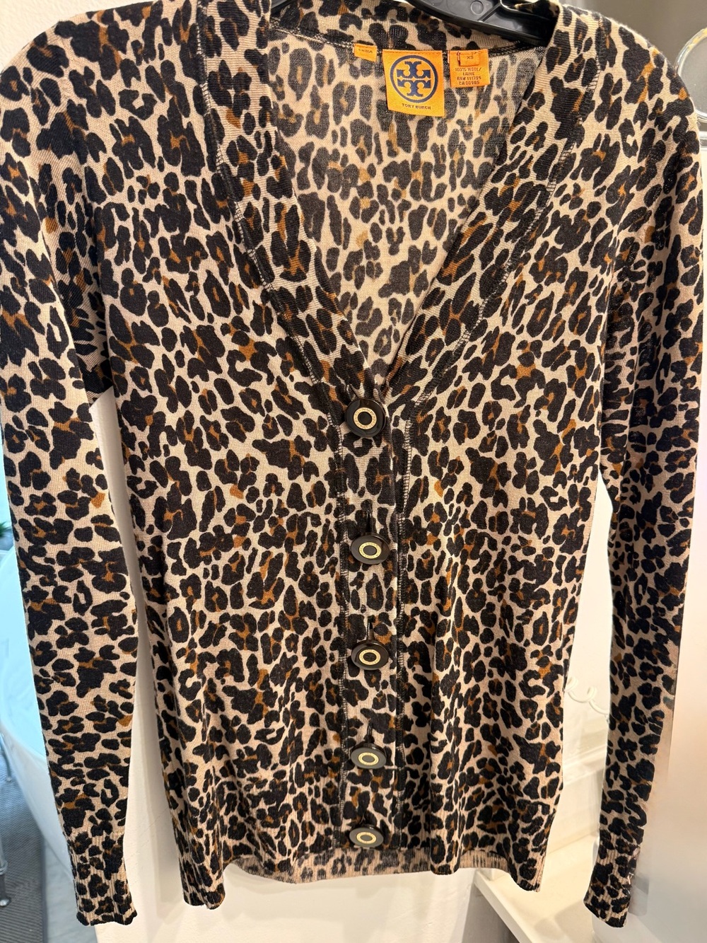 Tory Burch Leopard-Print Long Sleeve Button Cardigan - Brown/Black